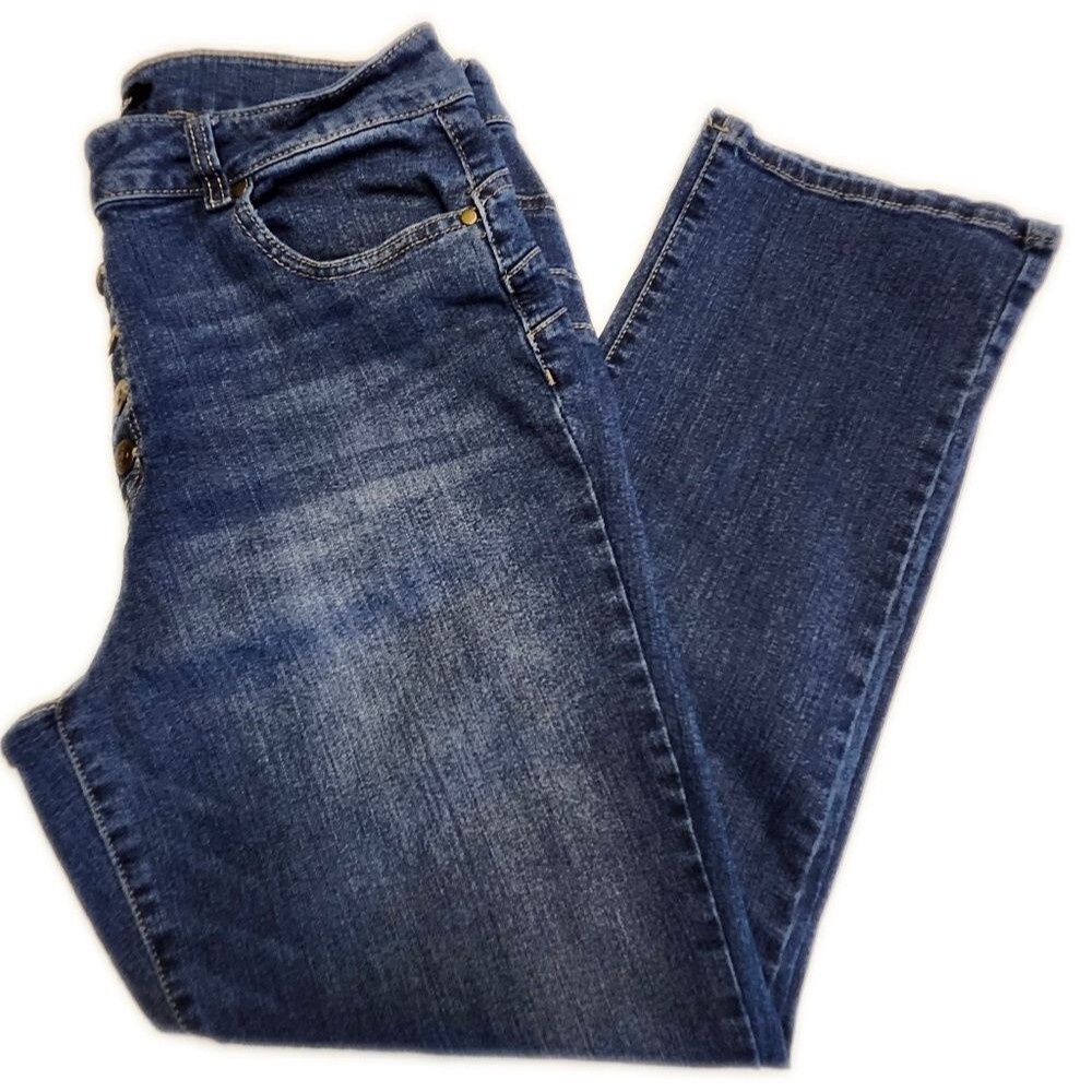 D. Jeans Medium Blue High Rise Button Fly Ankle Slim Stretch Jeans, 12